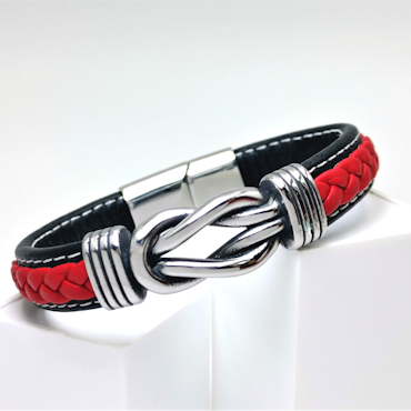 Sailor Knot RedBlack Leather Armband Herr - SWEVALI