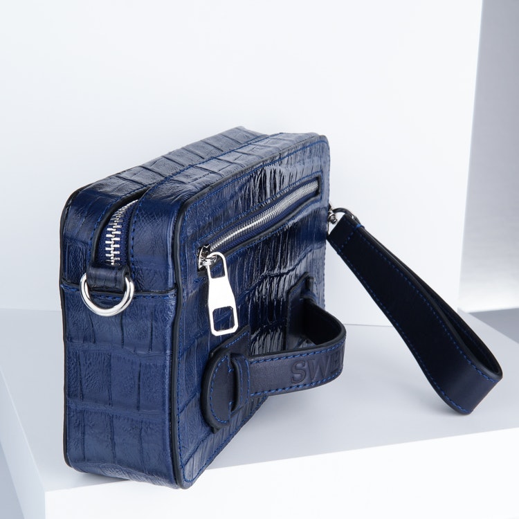 Leather cluth bag "Croco Blue Night" mini charm