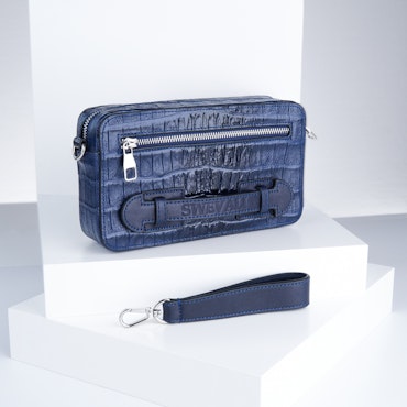 Leather Clutch Bag "Coco Blue Night" Mini Charm - SWEVALI
