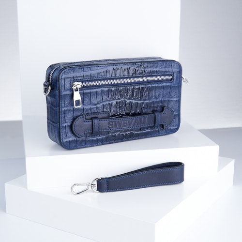 Leather Clutch Bag &quot;Coco Blue Night&quot; Mini Charm - SWEVALI