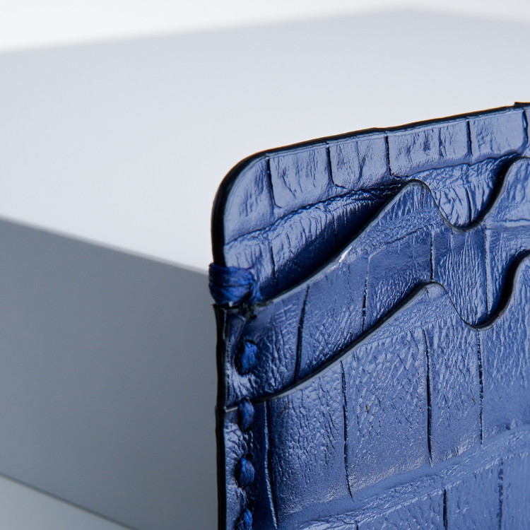 Leather card holder "Croco Blue Night" The opulent