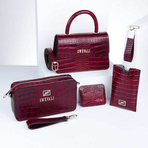 Luxury Leather Bags Set “Coco Carmine” - SWEVALI