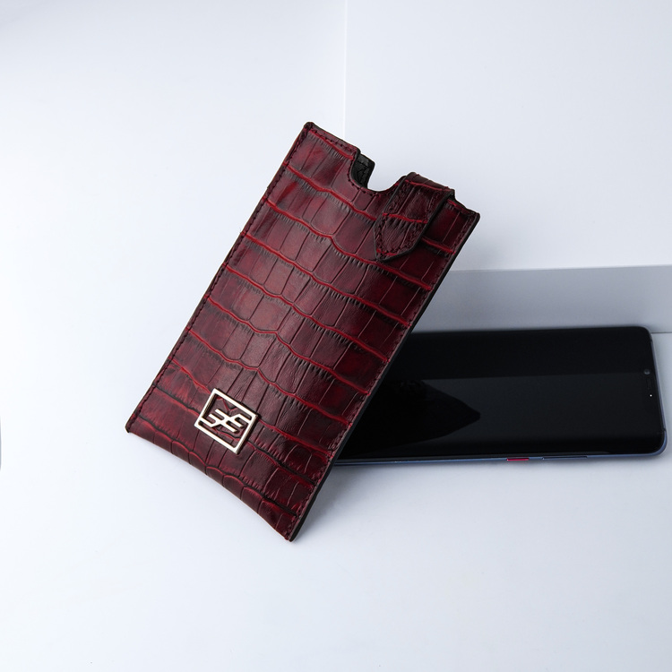 Bild 3 Genuine Leather Phone pouch mobilfodral och lyxig phone case Croco Carmine pattern