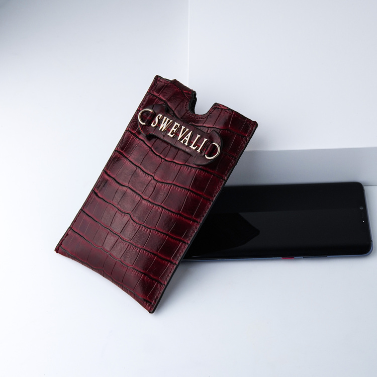 Bild 4 Genuine Leather Phone pouch mobilfodral och lyxig phone case Croco Carmine pattern