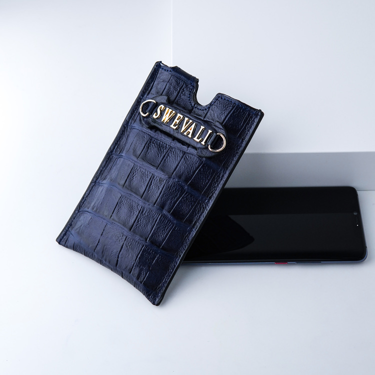Bild 4 Genuine Leather Phone pouch mobilfodral och lyxig phone case Croco blue night  pattern