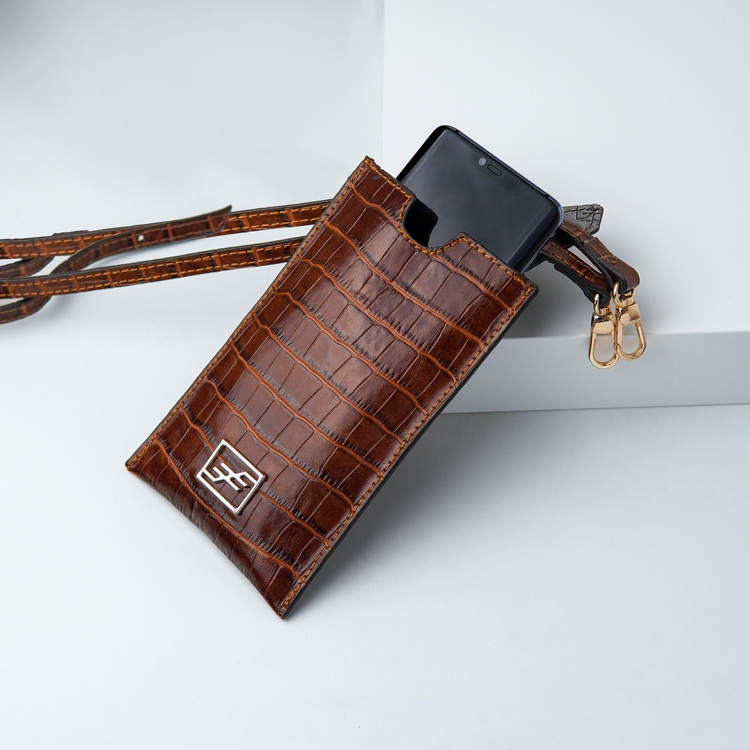 Bild 1 Genuine Leather Phone pouch mobilfodral och lyxig phone case Croco Sahara  pattern