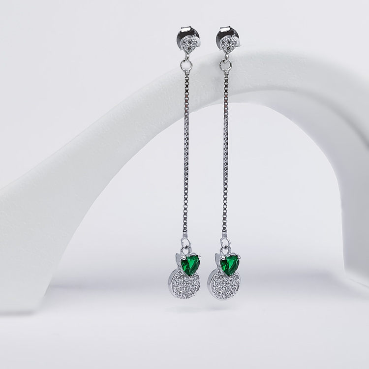 2 - Pendel Green Heart Silver Örhänge 925 Modern and trendy earings and women jewelry and accessories