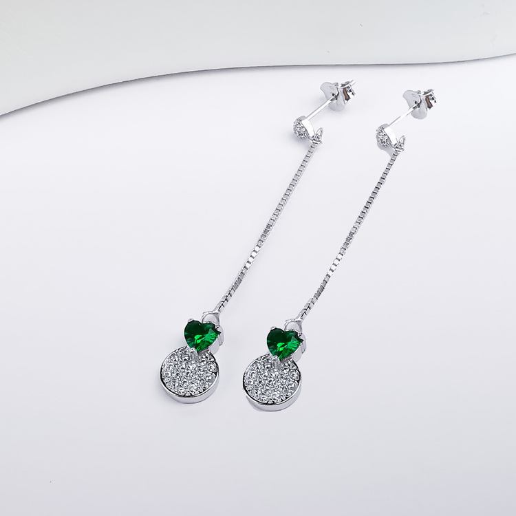 3 - Pendel Green Heart Silver Örhänge 925 Modern and trendy earings and women jewelry and accessories