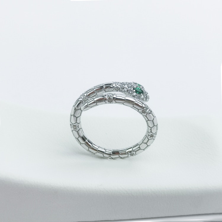 Green Eyed Py-thon Lady Babe Genuine Silver Ring 925 - SWEVALI