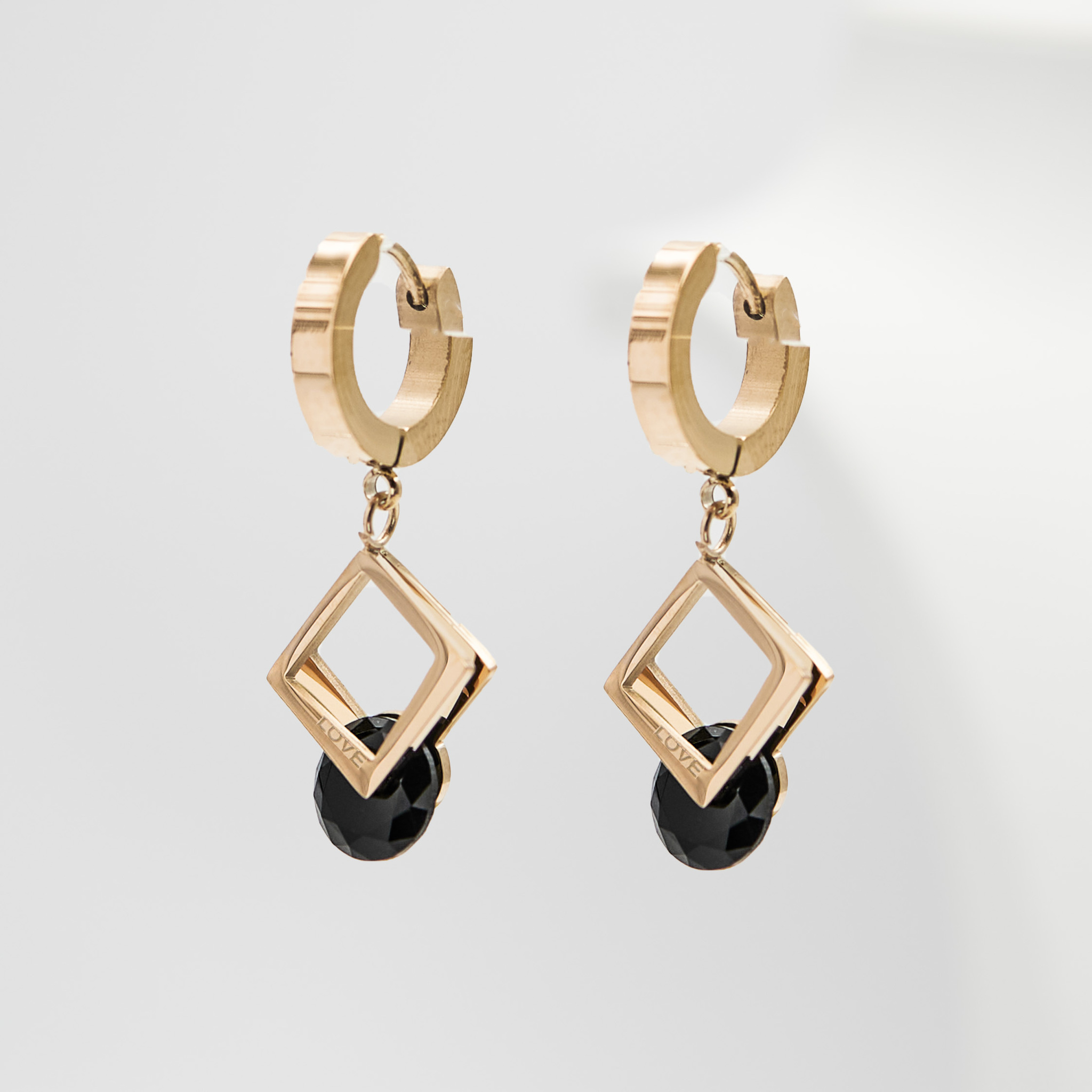 2- Love In Black Diamonds Rose Gold Edition -Örhänge 316 L -  Special Earrings From SWEVALI