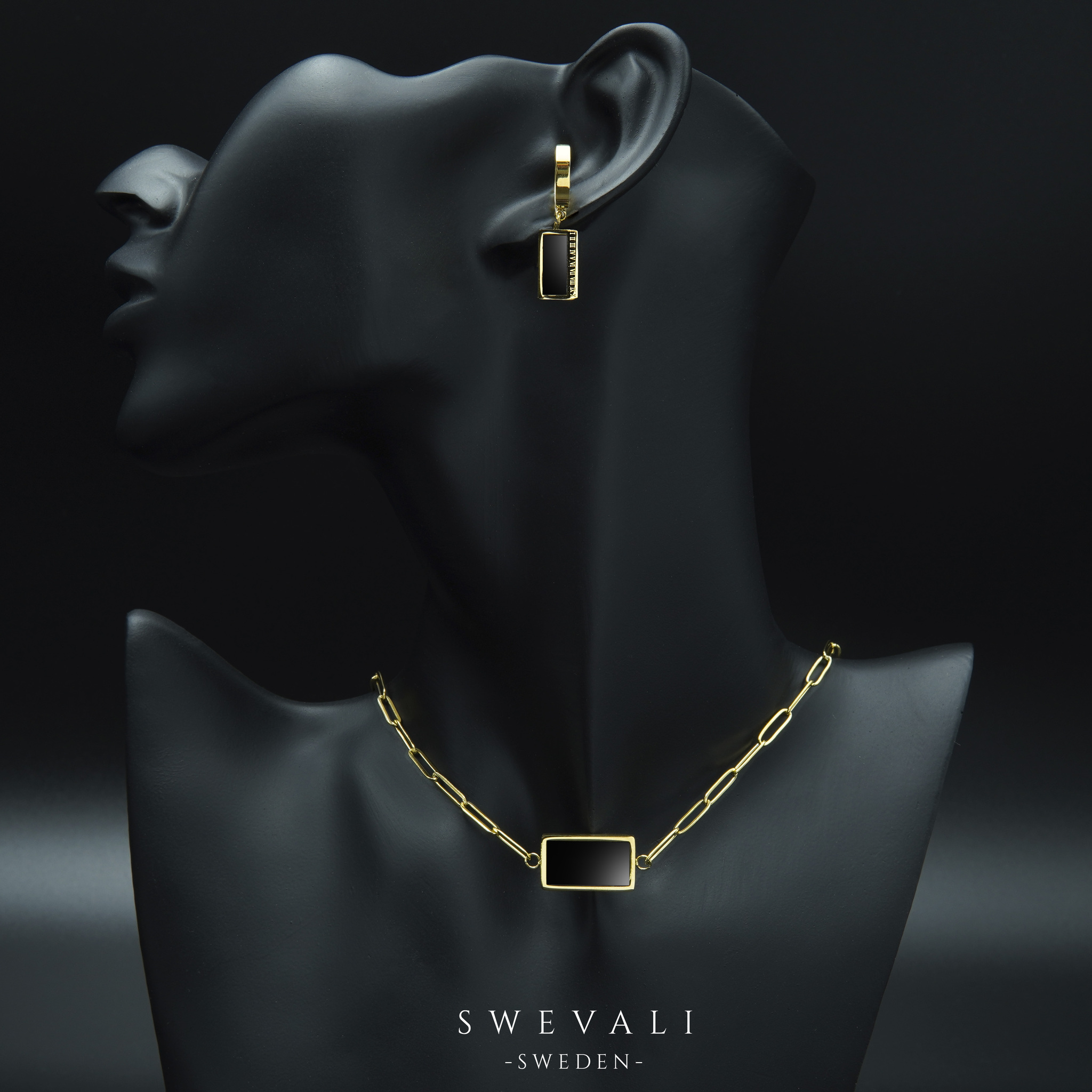 3- Era Black Marble Gold Edition -Örhänge 316 L - Special Earrings From SWEVALI
