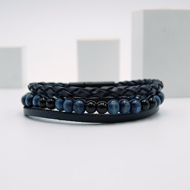 Lucky Shot Blue - Men&#39;s Leather Pearl Bracelet - SWEVALI