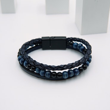 Lucky Shot Blue - Men&#39;s Leather Pearl Bracelet - SWEVALI