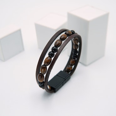 Lucky Shot Brown - Men&#39;s Leather Pearl Bracelet - SWEVALI