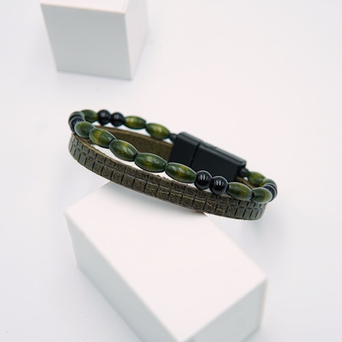 Lucky Shot Green - Men&#39;s Leather Pearl Bracelet - SWEVALI