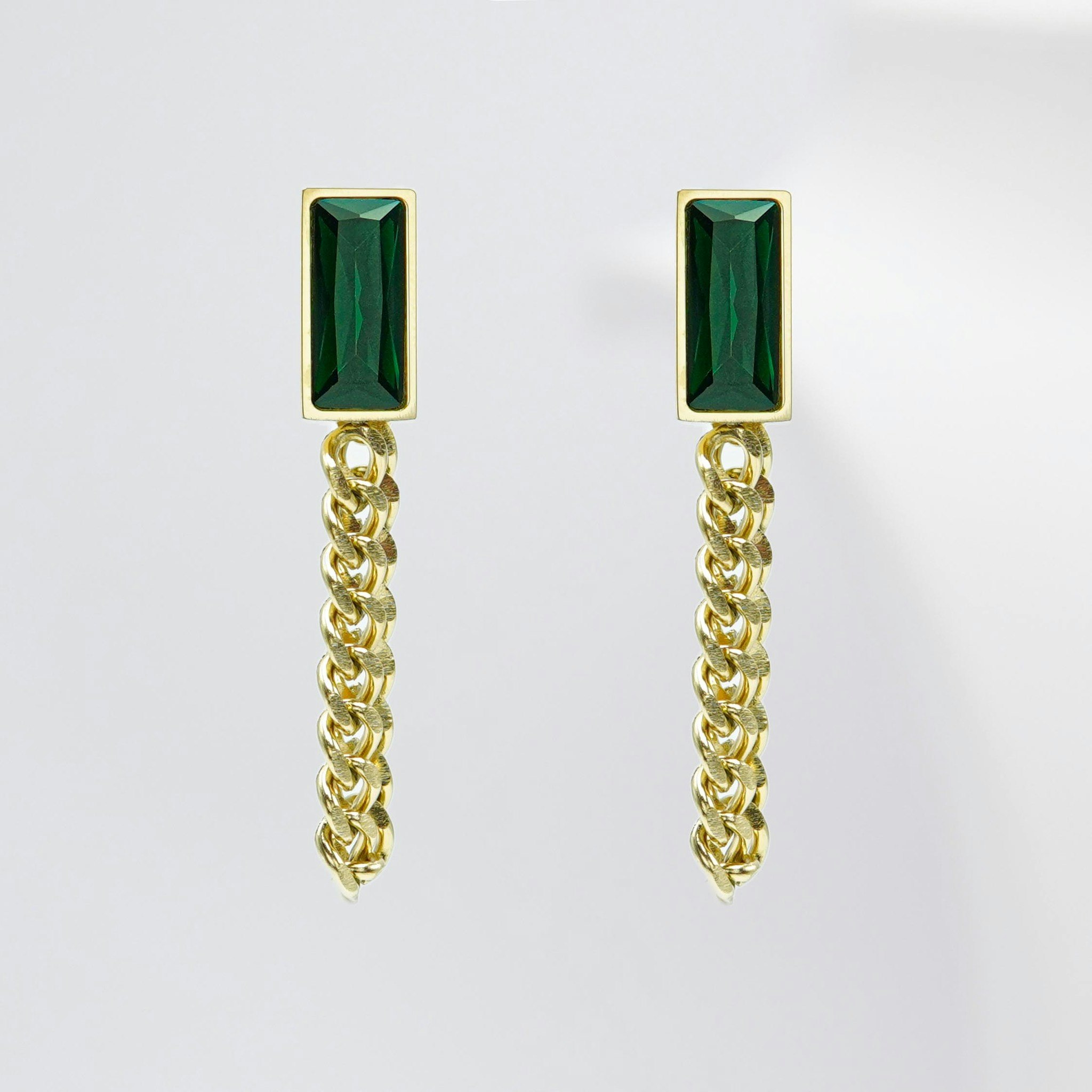 Emerald Lake Green - Gold Edition Hanging Link Earrings - SWEVALI