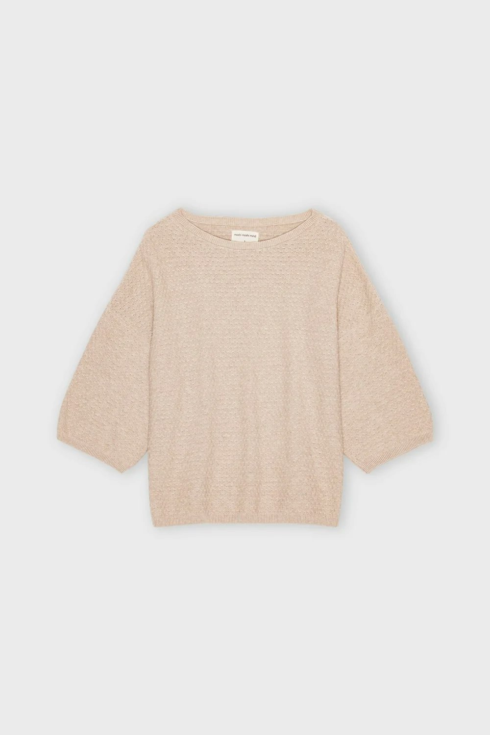 Pearl knit tee, en stickad top med båthalsringning och trekvartsärm, stickad i gots cert organic cotton, från Moshi Moshi Mind.