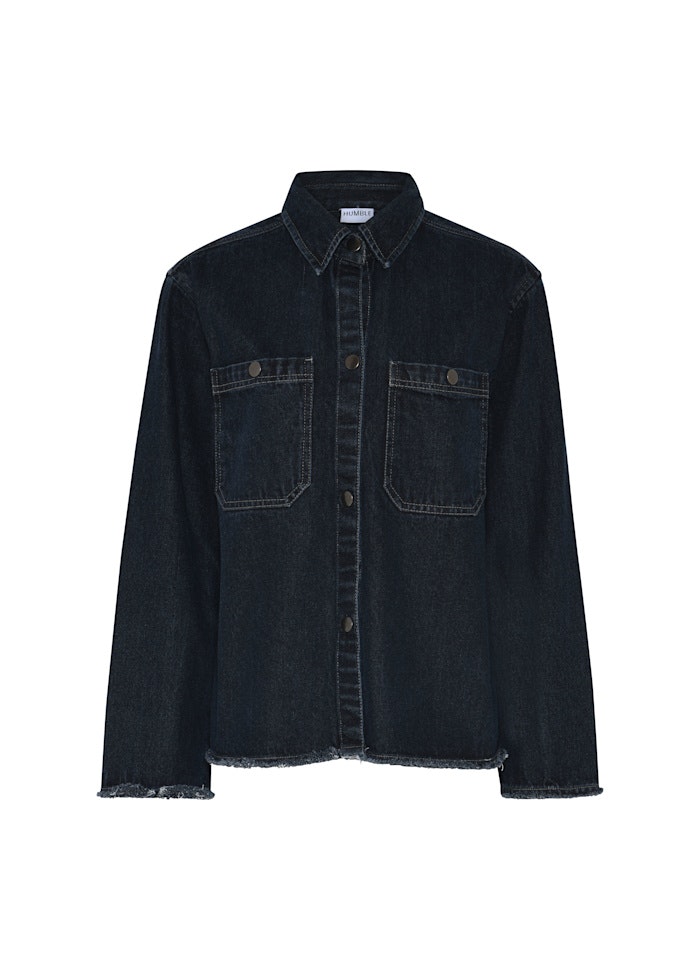 Kooper jacket, en jeansjacka med öppna sidor och knyt, i mörk denim, från danska Humble by Sofie.