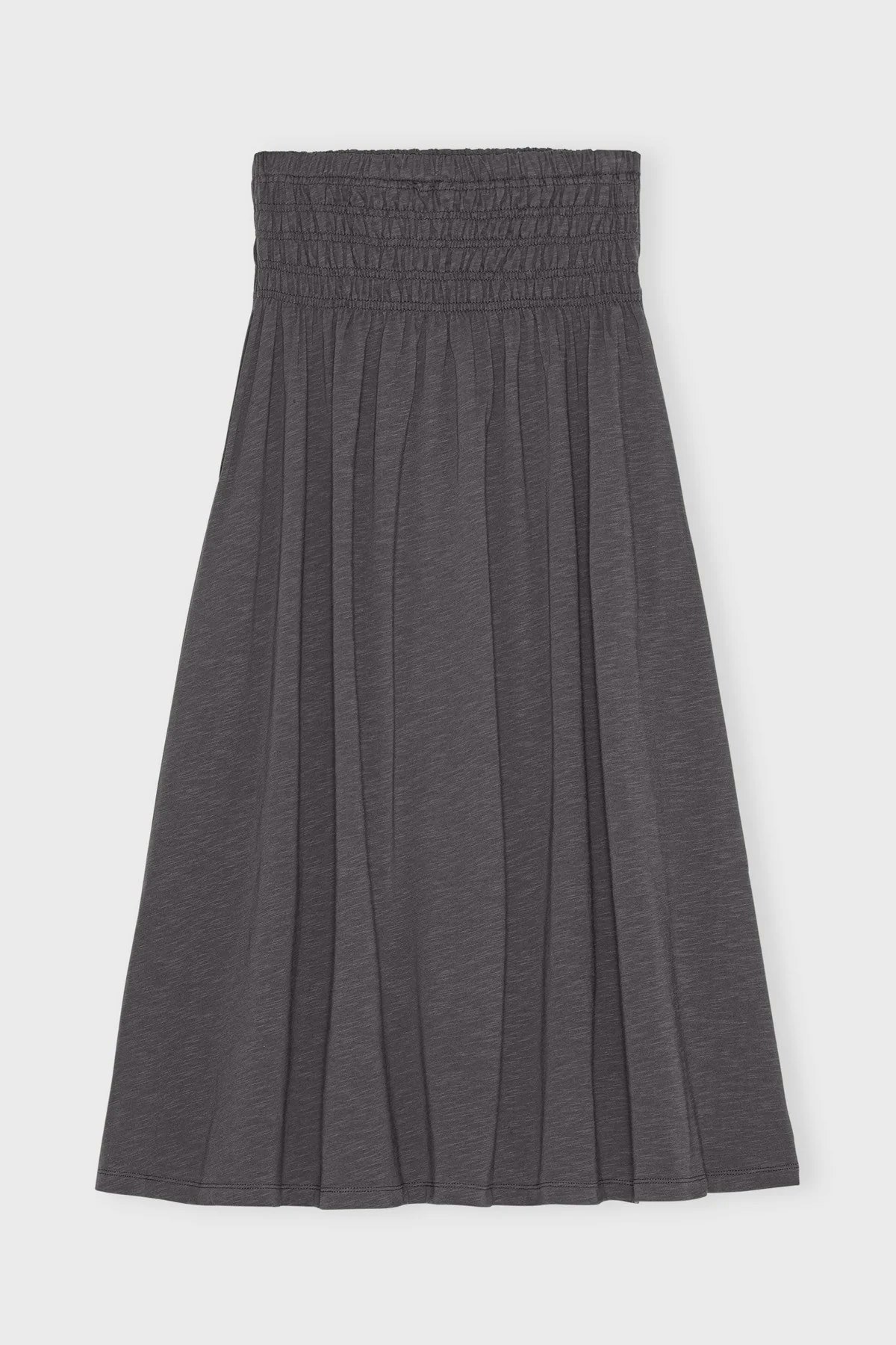 Emely skirt, kjol i bomullsjersey med smock i midjan, vadlång modell från Moshi Moshi Mind.