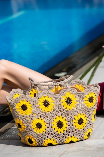 Basket Sunflower Crochet Bag