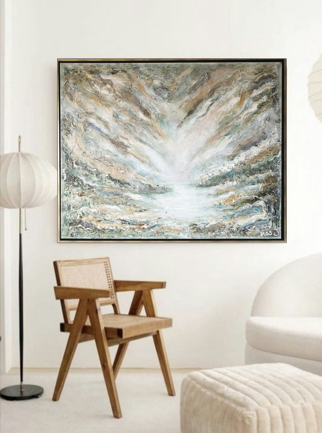 Drottningholm - Stor modern tavla till vardagsrum 120x100 cm - Artbymiss.j  | Stora abstrakta tavlor | Unik modern konst av konstnär