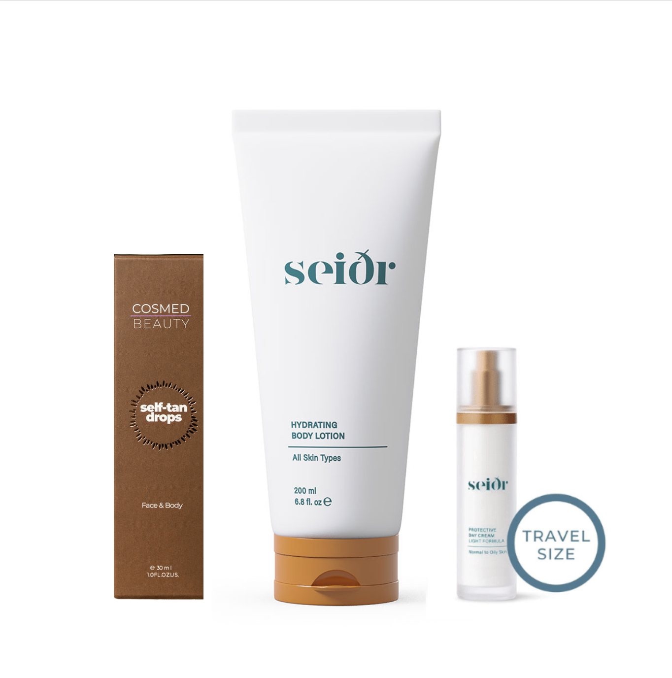 SELF-TAN DROPS + HYDRATING BODY LOTION + TRAVEL SIZE PROTECTIVE DAY CREAM LIGHT