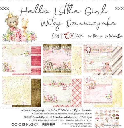 Hello Little Girl - Paper Collection Set - 6 dobbeltsidige ark - 30,5x30,5cm