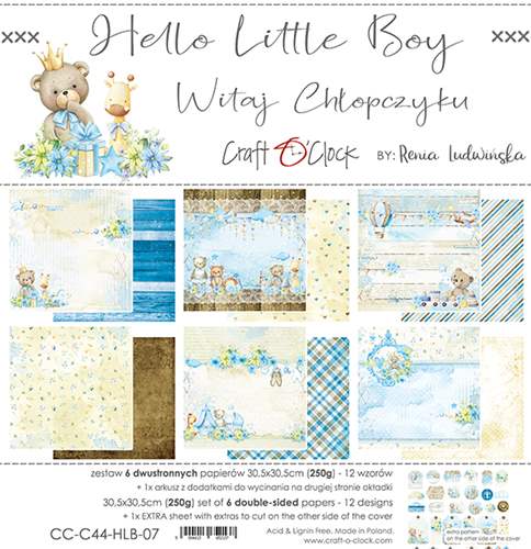 Hello Little Boy - Paper Collection Set  - 6 dobbeltsidige ark - 30,5x30,5cm