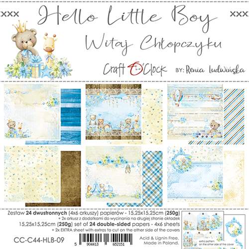 Hello Little Boy - Paper Collection Set - 24 dobbeltsidige ark - 15x15cm