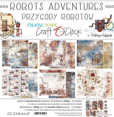 Robots Adventures - Paper Collection Set - 6 dobbeltsidige ark - 30,5x30,5cm