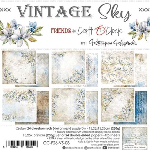 Vintage Sky - Paper Collection Set, 24 dobbeltsidige ark, 15x15cm