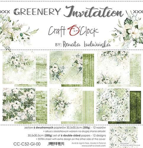 Greenery Invitation - Paper Collection Set - 6 dobbeltsidige ark - 30,5x30,5cm