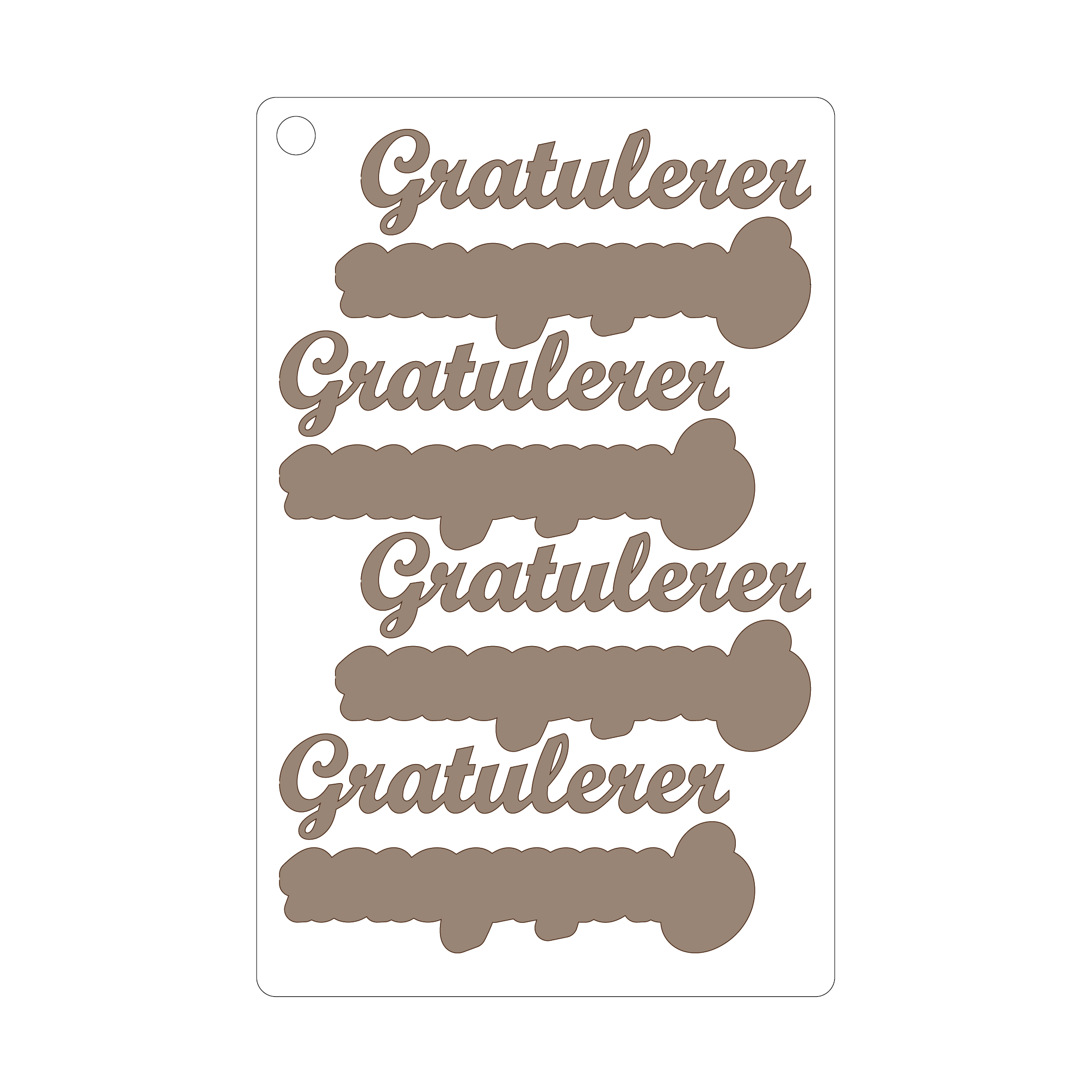 Gratulerer #1, selvklebende laserkutt på plate 9x14cm