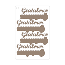 Gratulerer #1, selvklebende laserkutt på plate 9x14cm