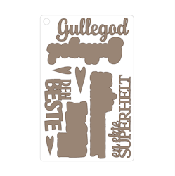 Gullegod, selvklebende laserkutt på plate 9x14cm
