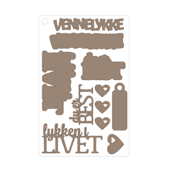 Vennelykke, selvklebende laserkutt på plate 9x14cm