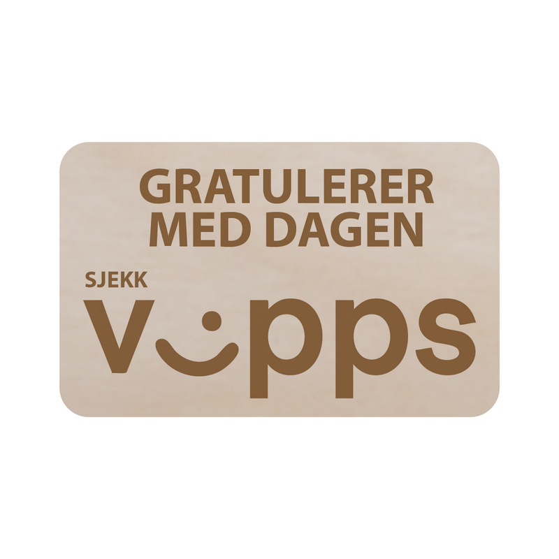 Sjekk vipps gavekort 5x8cm, 2 stk laserkuttet 3mm bjørkefiner