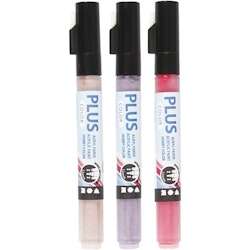 Akryltusj - Plus Color Tusj, L: 14,5 cm, strek 1-2 mm, fuchsia, støvete rosa, mørk syrin, 5,5 ml, 3stk./ 1 pk.