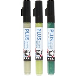Akryltusj - Plus Color Tusj, L: 14,5 cm, strek 1-2 mm, mørk grønn, eukalyptus, bladgrønn, 5,5 ml, 3stk./ 1 pk.