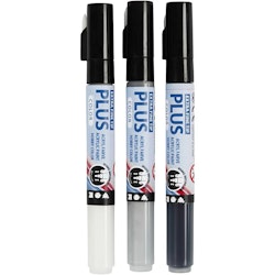 Akryltusj - Plus Color Tusj, L: 14,5 cm, strek 0,7 mm, svart, råhvit, regngrå, 5,5 ml, 3stk./ 1 pk.