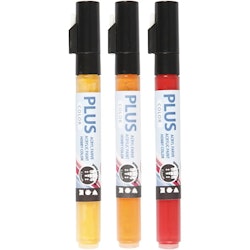 Akryltusj - Plus Color Tusj, L: 14,5 cm, strek 1-2 mm, 5,5 ml, 3stk./ 1 pk.