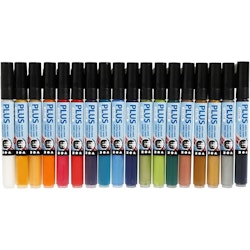 Akryltusj - Plus Color Tusj, L: 14,5 cm, strek 1-2 mm, ass. farger, 5,5 ml, 18stk./ 1 pk.