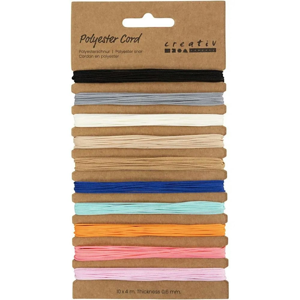 Polyester-snor, 0,6 mm, ass. farger, 10x4m/ 1 pk.