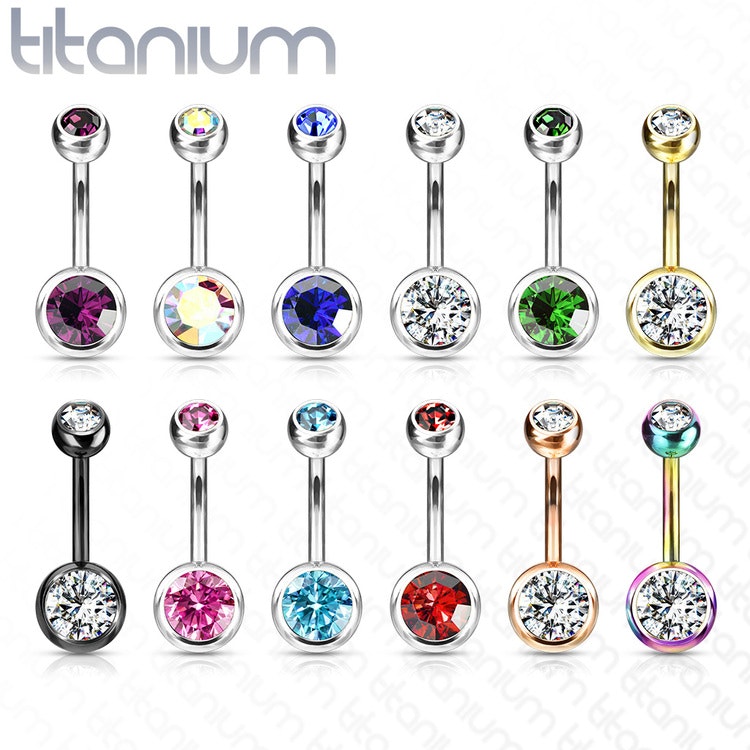 Titanium belly button ring with gemstone - NordicPiercing.com