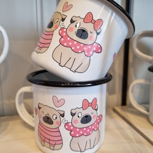 Emaljmugg - Hundar i rosa