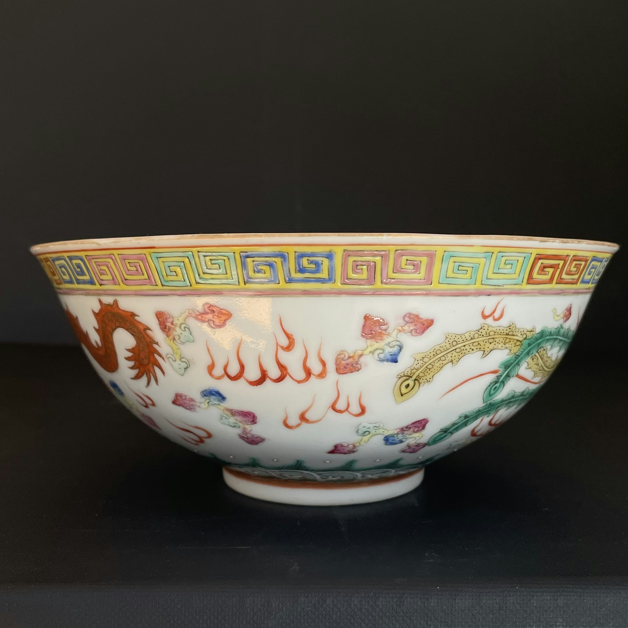 Chinese Antique porcelain bowl with Dragon and Phoenix, Late Qing / Republic #1915