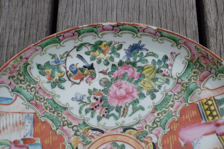 Antique Chinese Canton Rose Medallion famille rose dish Large #163