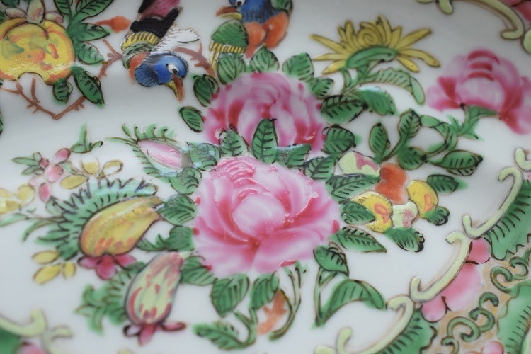 Antique Chinese Canton Rose Medallion famille rose dish Large #163