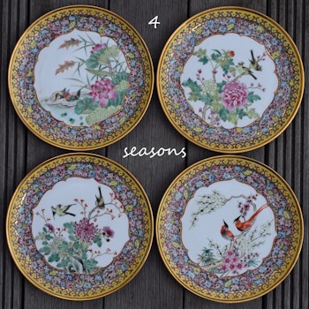 Vintage Four Seasons Collection Famille Rose plates Hong Kong 60's-80's