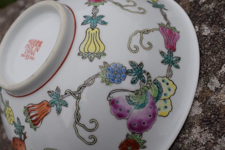 A set of Chinese Vintage Bowl, cup and spoon decorated with butterflies 1900's